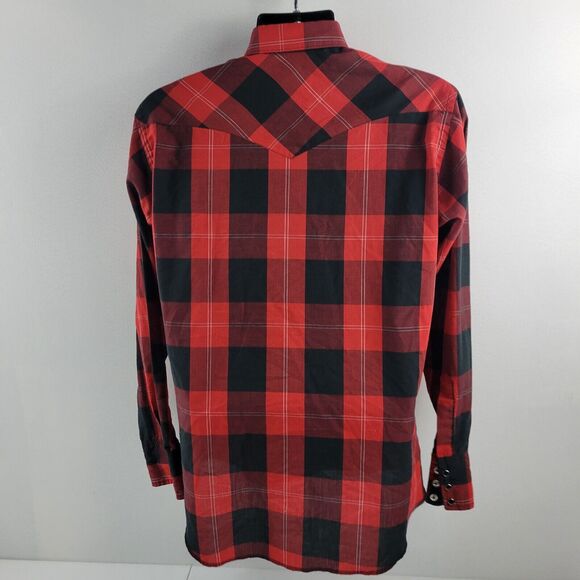 Wrangler Cowboy cut pearl snap plaid red button down shirt 15.5-35 M mens 3192‎ - Picture 4 of 9